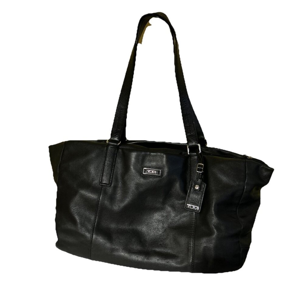 TUMI Sinclair Camilla Commuter Brief Black Leather Laptop Work Bag Tote Key Fob